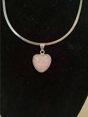 Charles Albert Heart-Shaped Natural Rose 🌹 Quartz Pendant in Sterling Silver